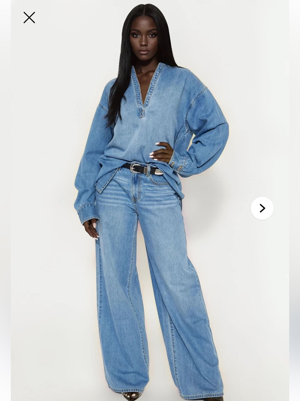 Wide Leg Light Blue Women's Denim Set